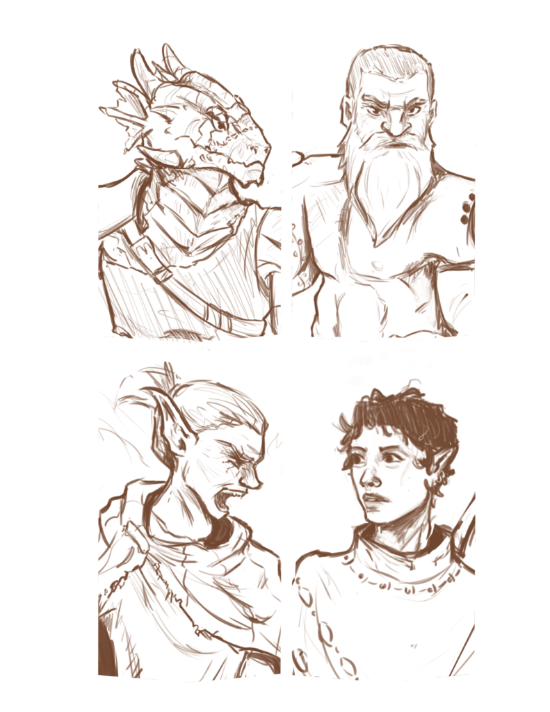 Player Character Sketches for Cave Gaming.
Traditional and Digital drawing