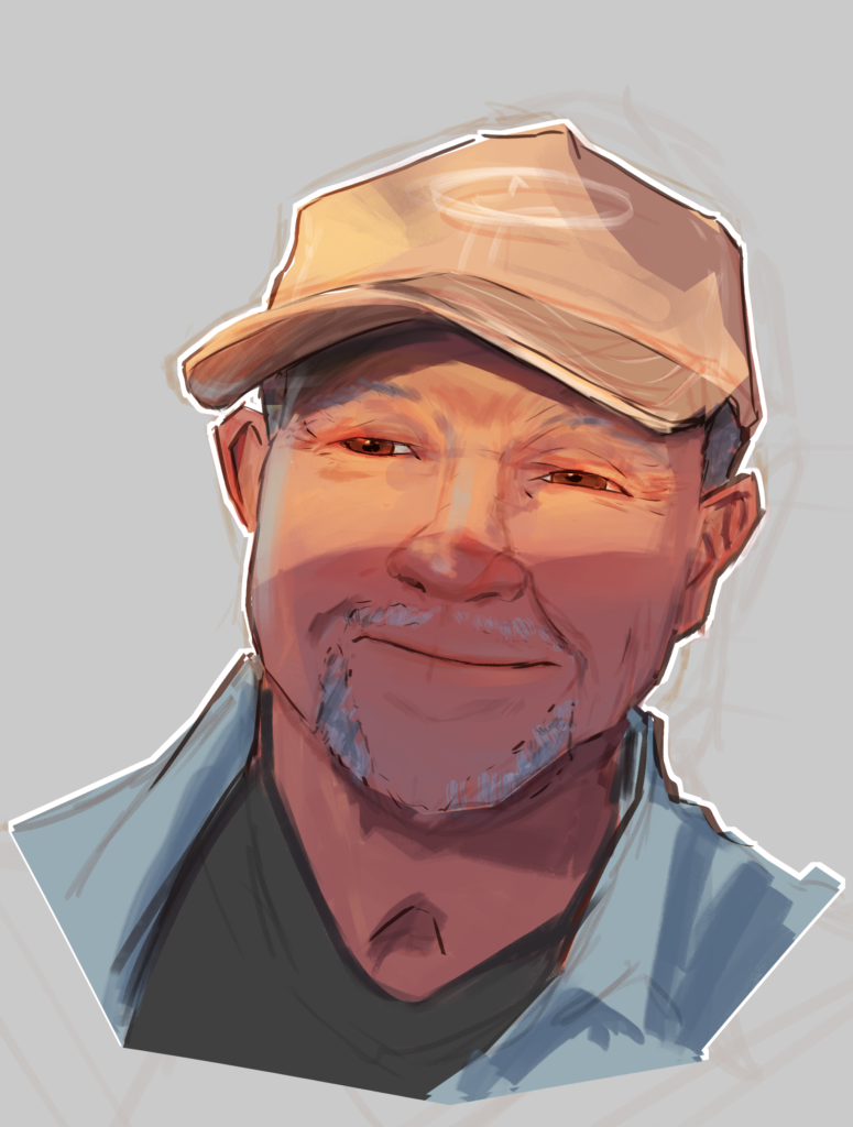 A portrait for my father, made for his first birthday after he died.
Digital.