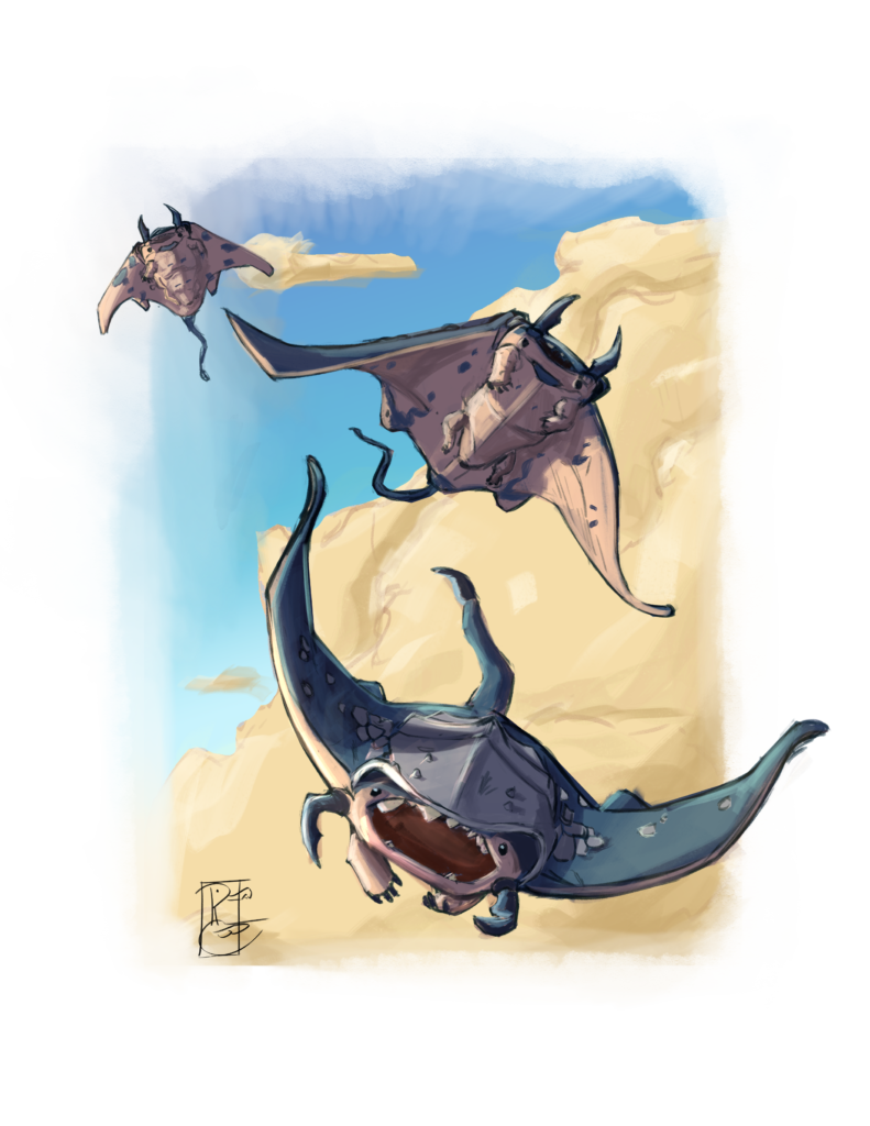 Some Windlings, Flying Mantaray creatures. Digital, Made for Cave Gaming